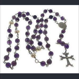 925 SS purple jade beaded rosary necklace